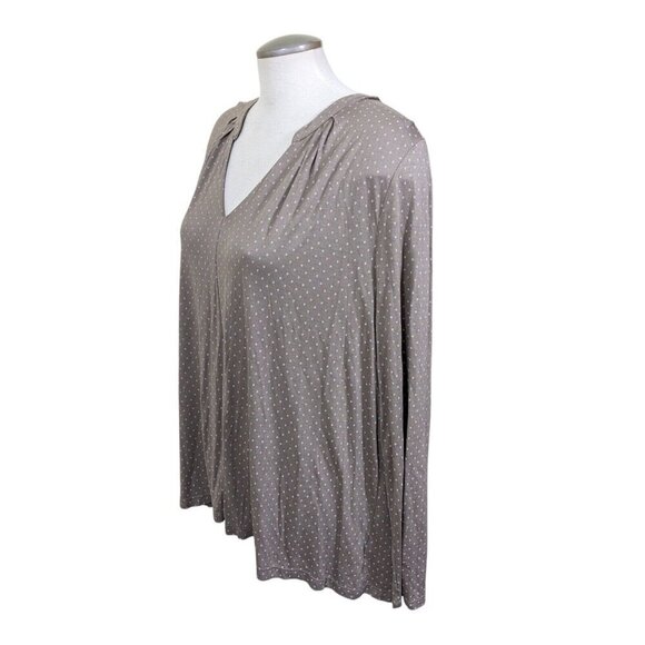 Old Navy Womens Blouse XXL 2XL Taupe Dot Long Sleeve V Neck Lightweight Pleats - Picture 4 of 8